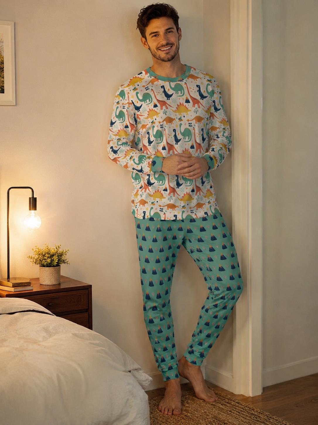 Little Dino World & Volcano ABDL Pajama Set | Soft Stretch Two-Piece Sleepwear