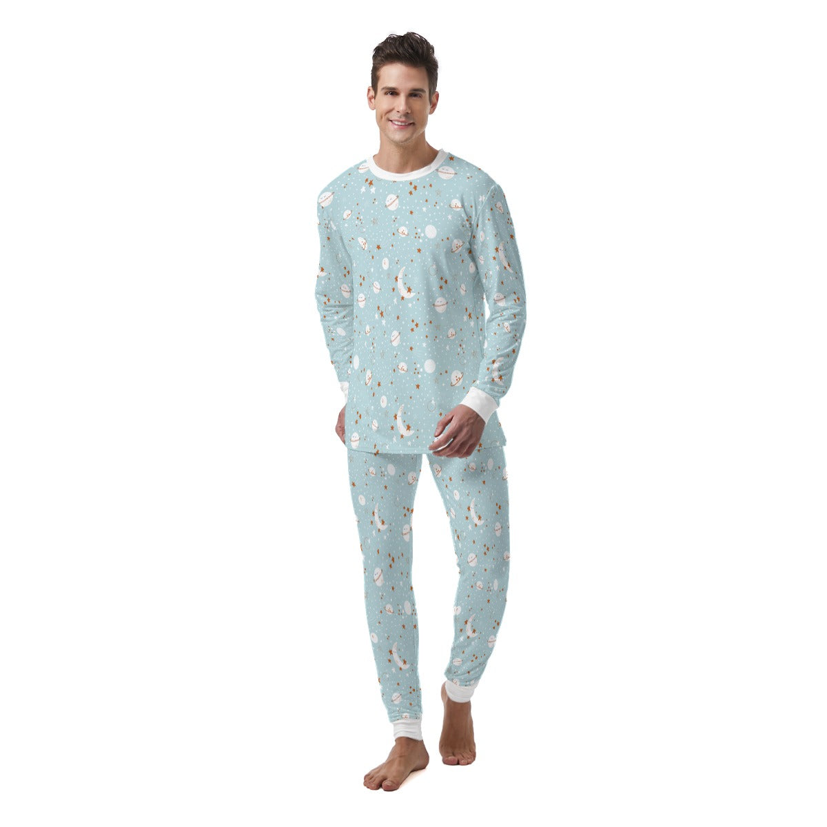 Men's ABDL Pajamas Set, Adult Baby Space Pajamas, Cute Planet Print Sleepwear, Cozy Long Sleeve Lounge Set, Adult Baby Clothing