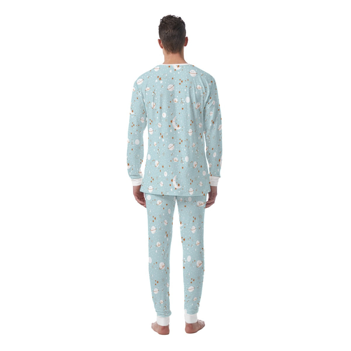 Men's ABDL Pajamas Set, Adult Baby Space Pajamas, Cute Planet Print Sleepwear, Cozy Long Sleeve Lounge Set, Adult Baby Clothing