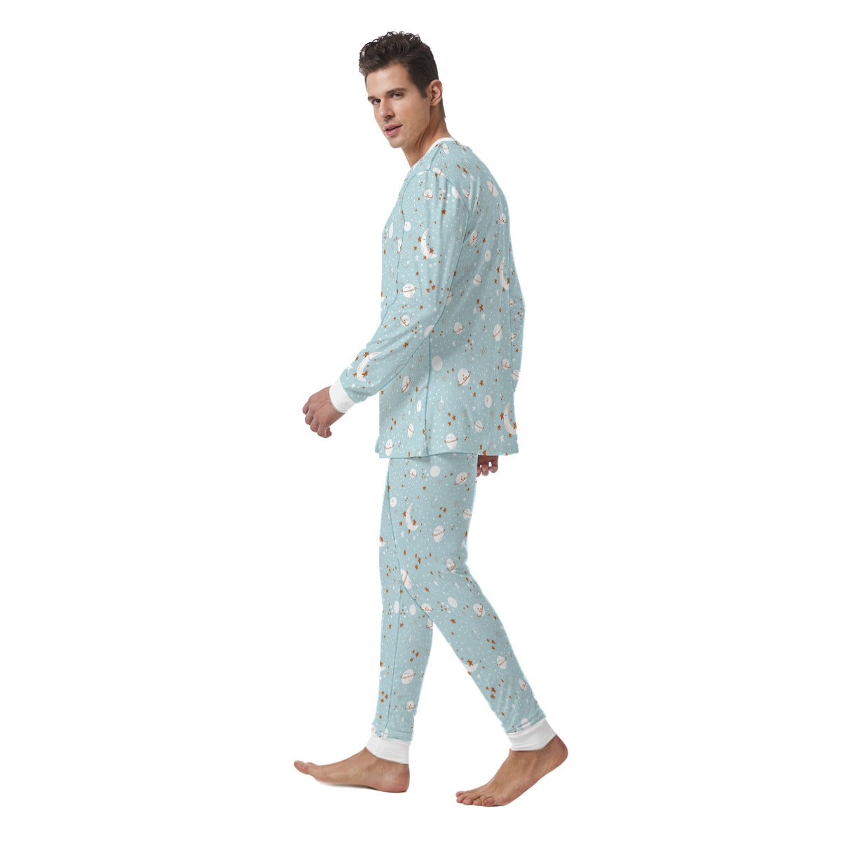 Men's ABDL Pajamas Set, Adult Baby Space Pajamas, Cute Planet Print Sleepwear, Cozy Long Sleeve Lounge Set, Adult Baby Clothing