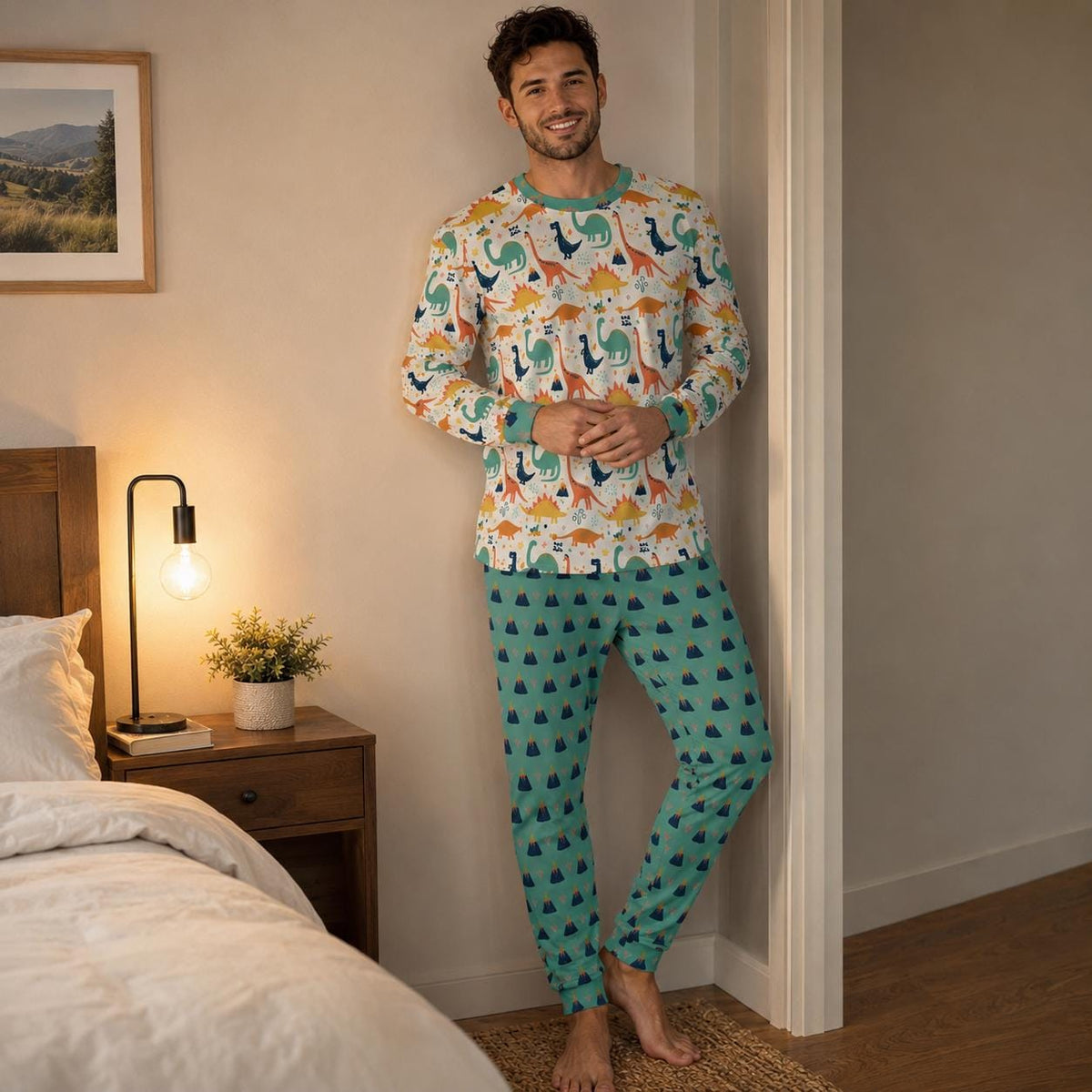 Little Dino World & Volcano ABDL Pajama Set | Soft Stretch Two-Piece Sleepwear
