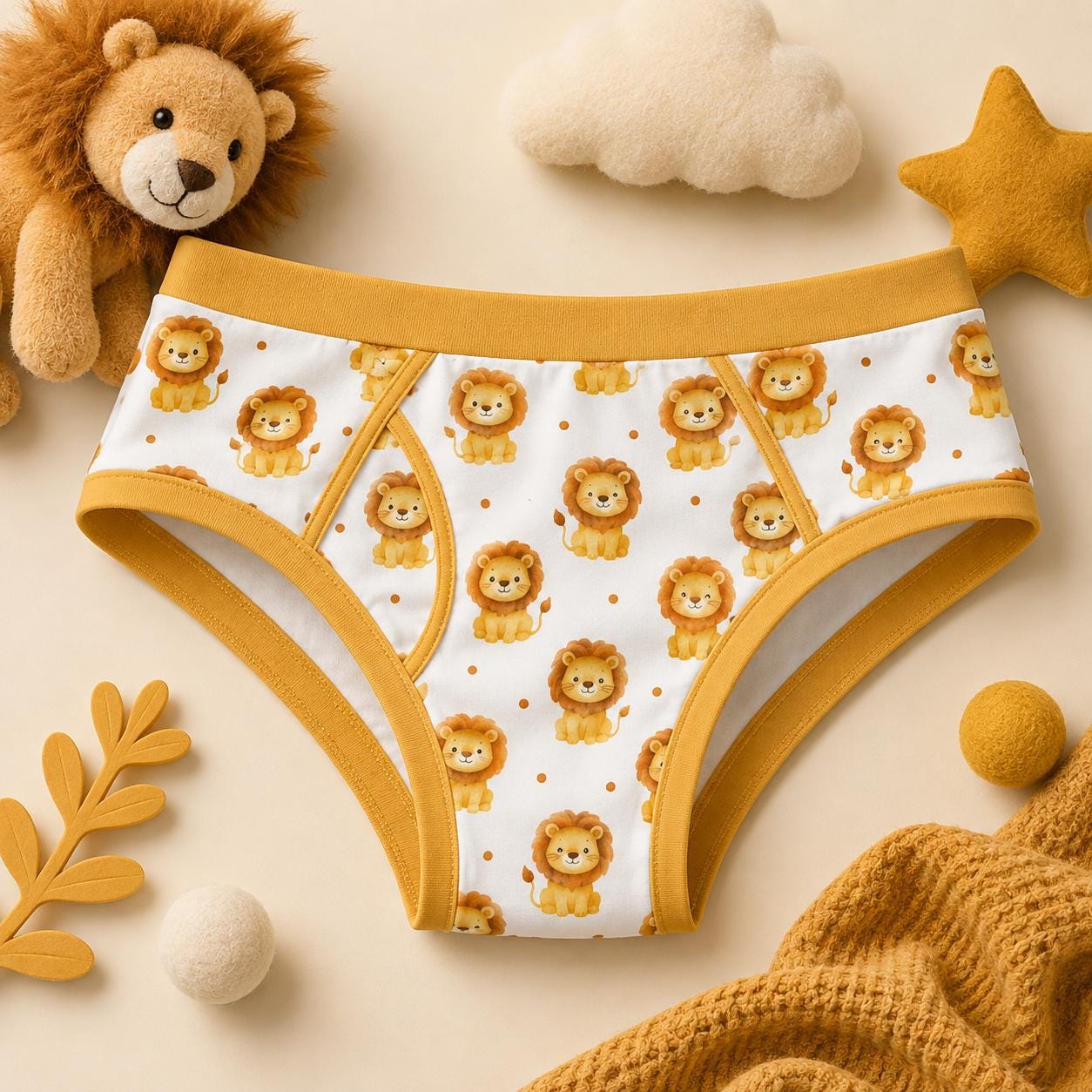 Lion Print Underwear for Adults, 100% Cotton Briefs, Cute Animal Underwear, Kawaii Lion Briefs, Novelty Adult Underwear, ABDL Clothing S-3XL
