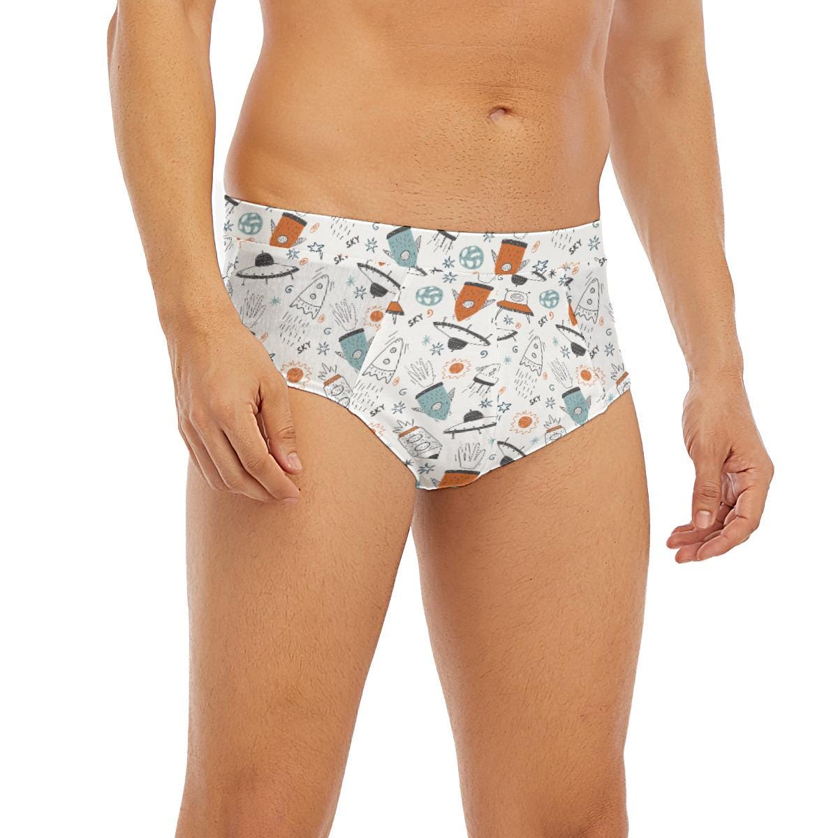ABDL Men's Space Underwear, Adult Baby Rocket Briefs, Diaper Lover Low Rise Underwear, Cute Space Print, ABDL Clothing, Men's Briefs