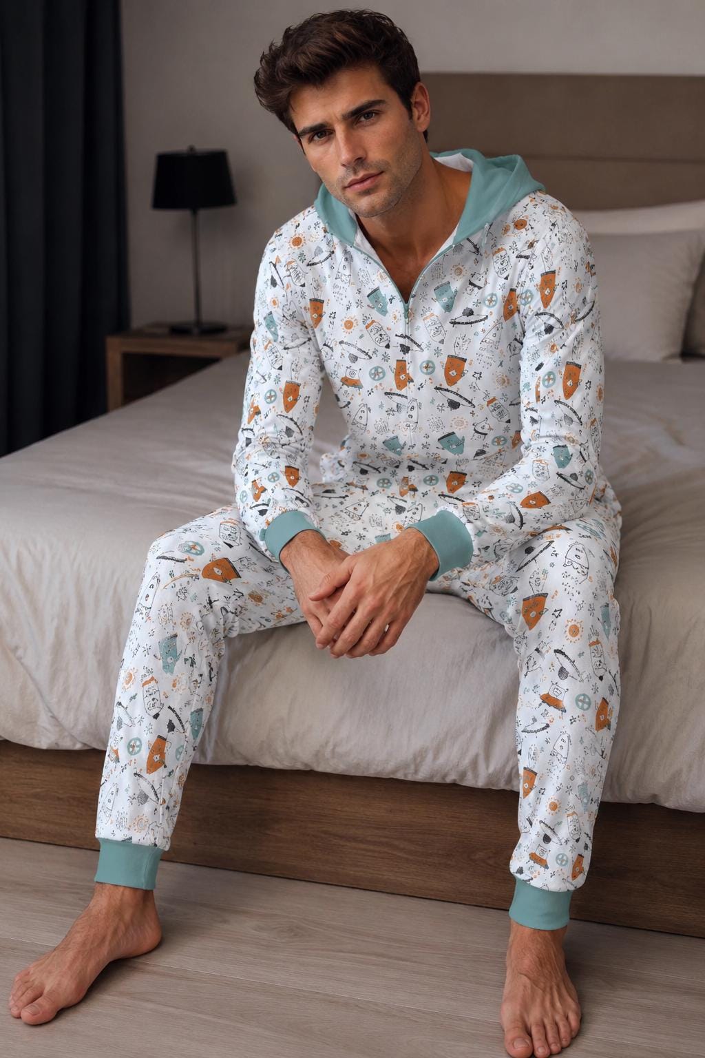 ABDL Adult Onesie for Men, Hooded Jumpsuit Pajamas, Adult Baby One Piece, Zipper Onesie, Little Space Sleepwear, Diaper Lover Outfit
