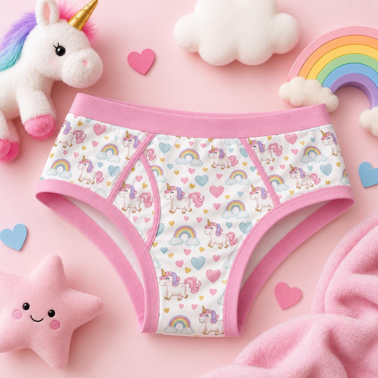 Adult Unicorn Briefs, 100% Cotton Kawaii Underwear, Cute Unicorn Underwear, ABDL Clothing, Adult Baby Briefs, Rainbow Hearts, S-3XL