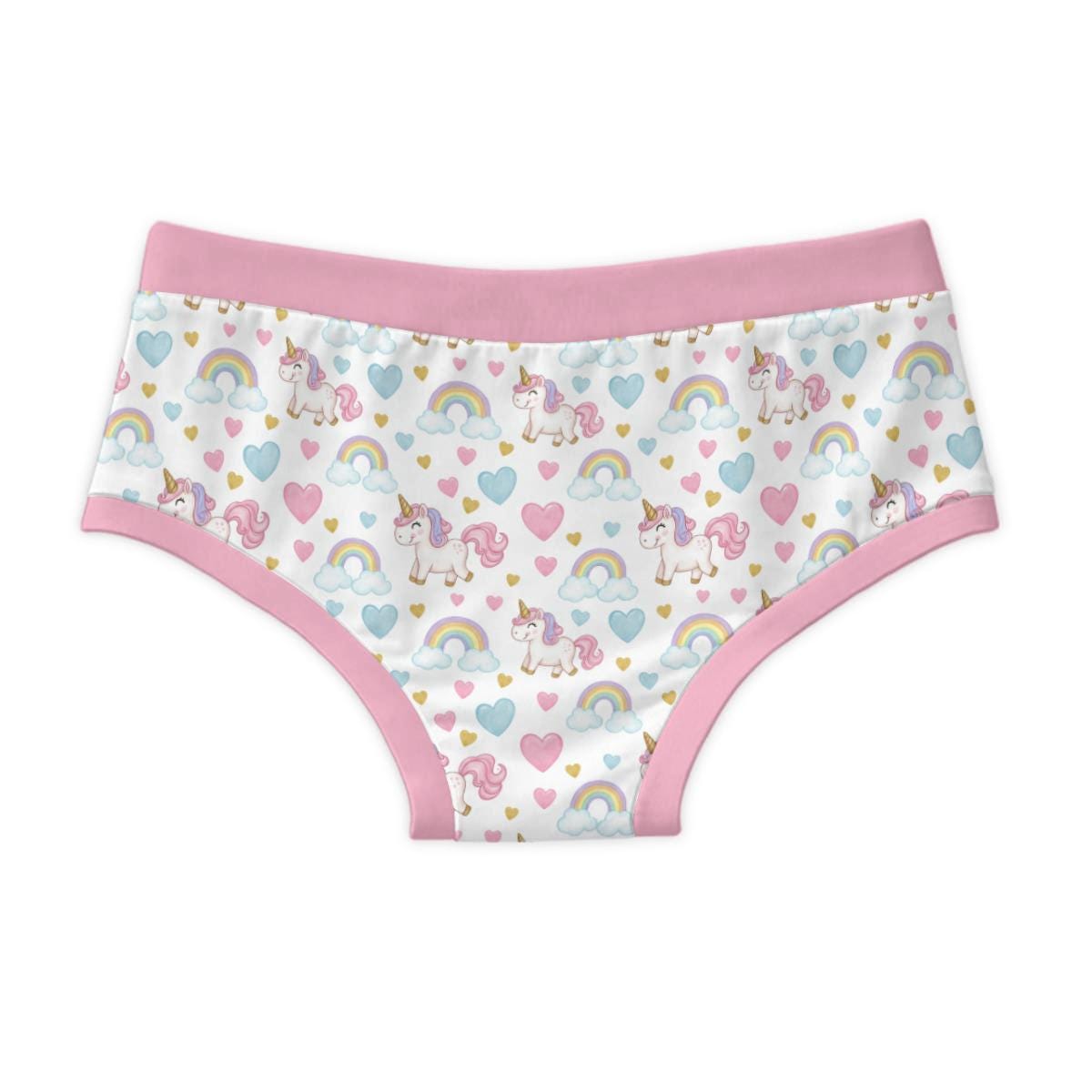 Adult Unicorn Briefs, 100% Cotton Kawaii Underwear, Cute Unicorn Underwear, ABDL Clothing, Adult Baby Briefs, Rainbow Hearts, S-3XL