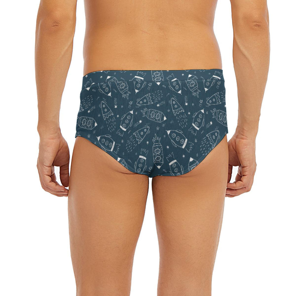 ABDL Rocket Print Men's Briefs, Low Rise Adult Baby Underwear, Cute Space Print Briefs, DL Lingerie, Comfy Stretch Underwear