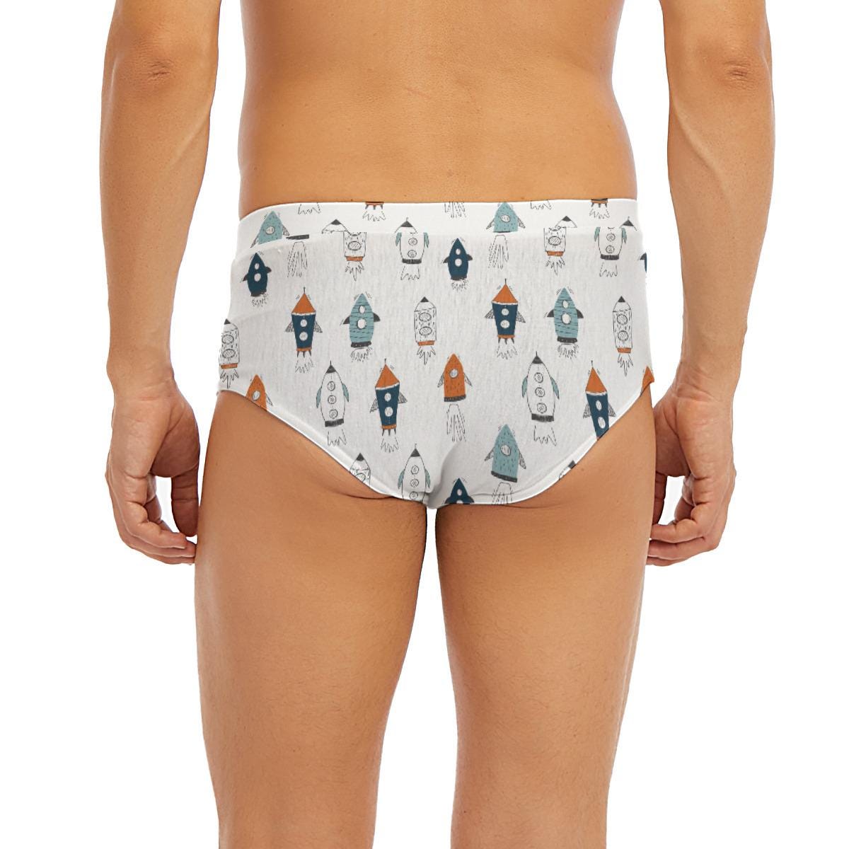 ABDL Rocket Print Men's Briefs, Adult Baby Underwear, Cute Space Rocket Low Rise Briefs, DL Underwear, Fun Men's Lingerie