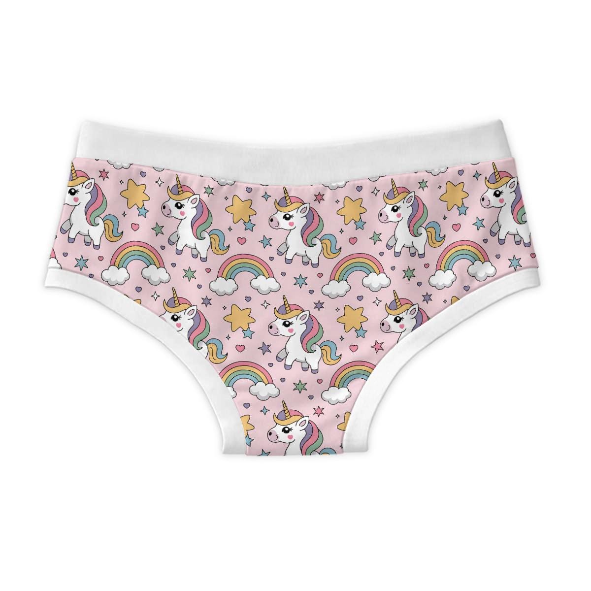 Pink Unicorn Briefs for Men, 100% Cotton Men's Underwear, Cute Rainbow Unicorn Briefs, Pastel Novelty Underwear, ABDL Adult Baby Briefs