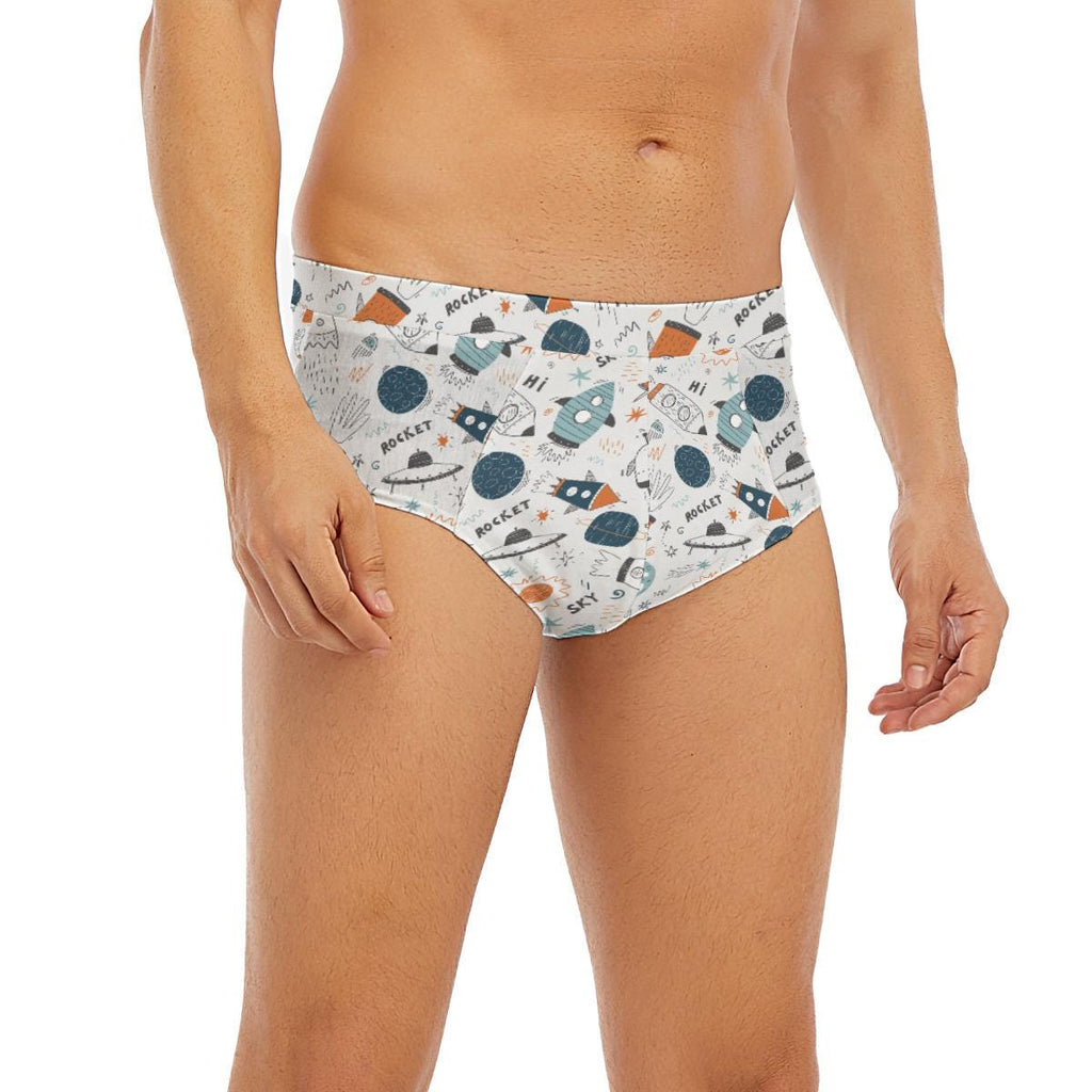 ABDL Space Rocket Men's Briefs, Adult Baby Underwear, Cute Galaxy Low Rise Briefs, DL Underwear, Fun Rocket Print