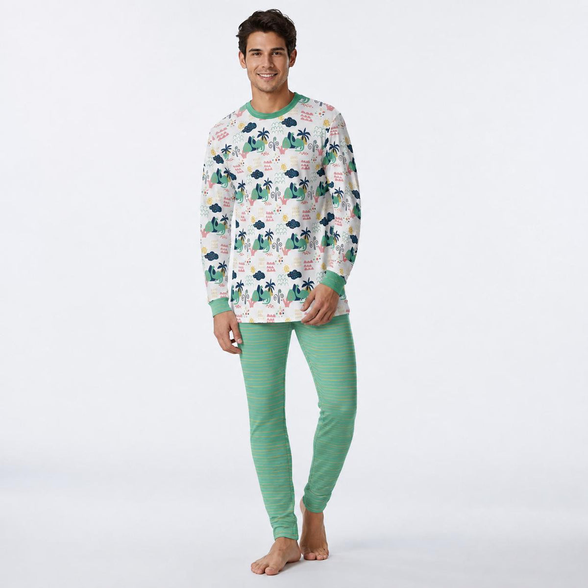 Playful Dinosaurs & Palms Adult ABDL Pajama Set | Soft Stretch Two-Piece Sleepwear
