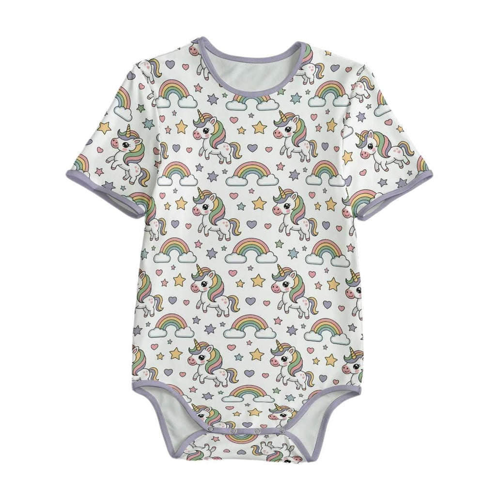Adult Unicorn Bodysuit, ABDL Adult Baby Onesie, Rainbow Unicorn Romper, Cute Short Sleeve Bodysuit, Adult Baby Clothing