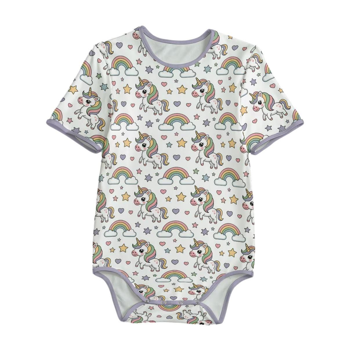 Adult Unicorn Bodysuit, ABDL Adult Baby Onesie, Rainbow Unicorn Romper, Cute Short Sleeve Bodysuit, Adult Baby Clothing