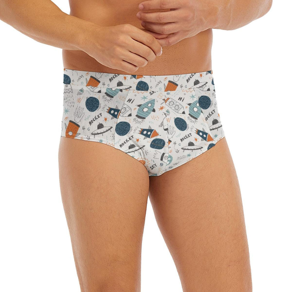 ABDL Space Rocket Men's Briefs, Adult Baby Underwear, Cute Galaxy Low Rise Briefs, DL Underwear, Fun Rocket Print
