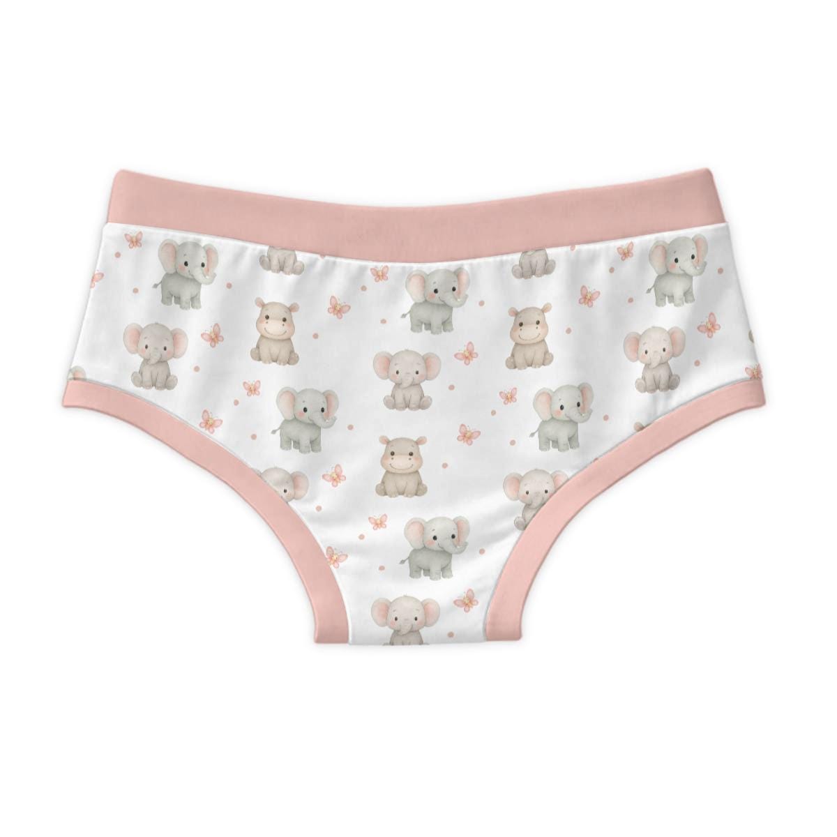 Elephant Print Underwear for Adults, 100% Cotton Briefs, Cute Animal Kawaii Underwear, Pink Elephant Briefs, Novelty Adult Clothing, S-3XL