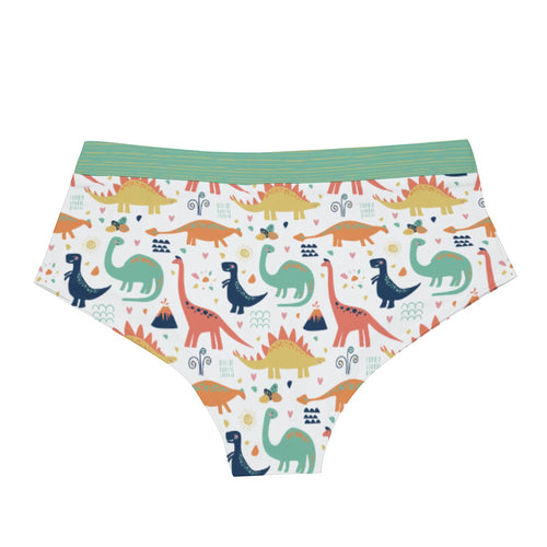 Back view of cute dinosaur ABDL briefs for adults featuring a colorful prehistoric print, stretchy fabric, and comfortable low-rise design.