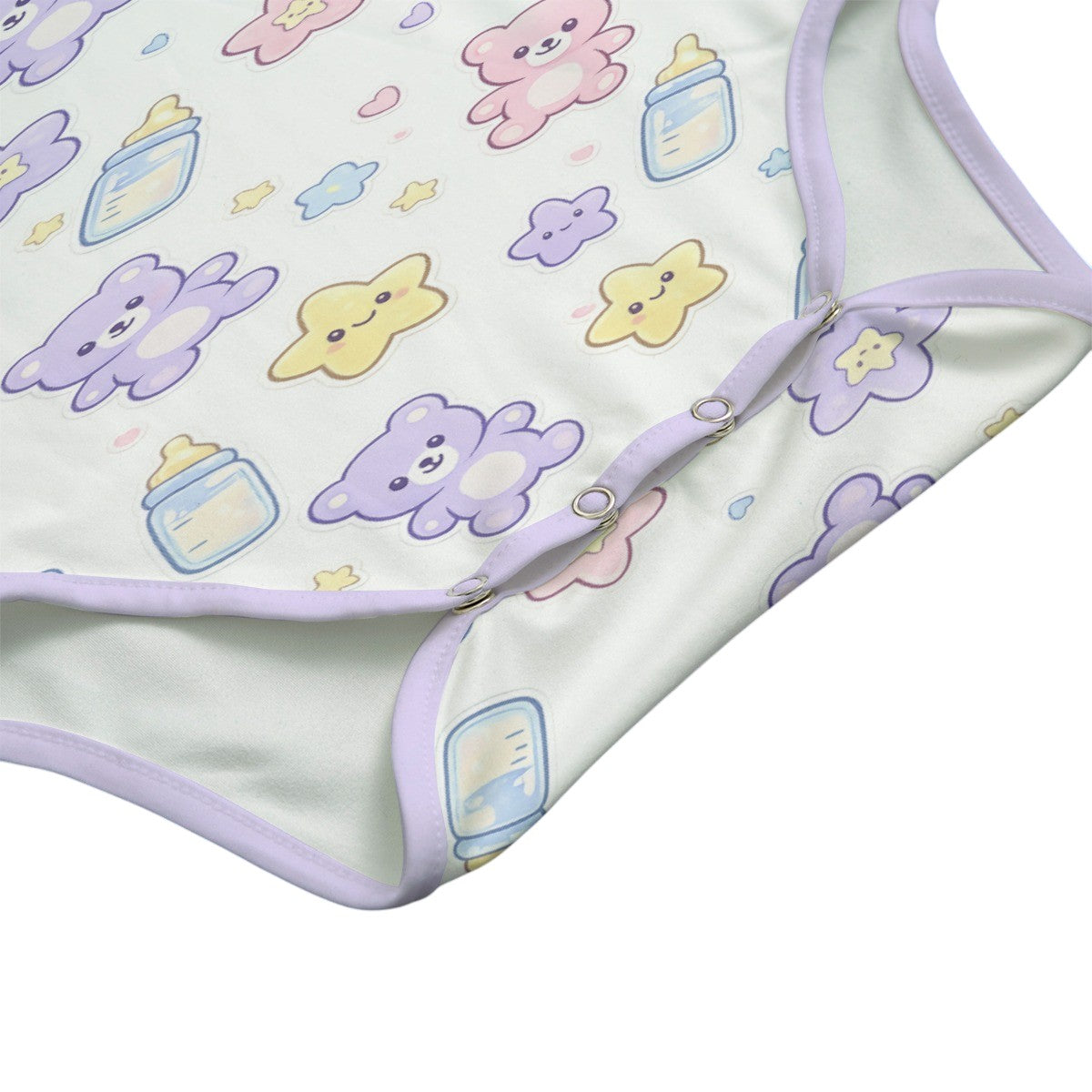Adult Baby Onesie Pastel Teddy Bear & Milk Bottle Print – ABDL Bodysuit Short Sleeve
