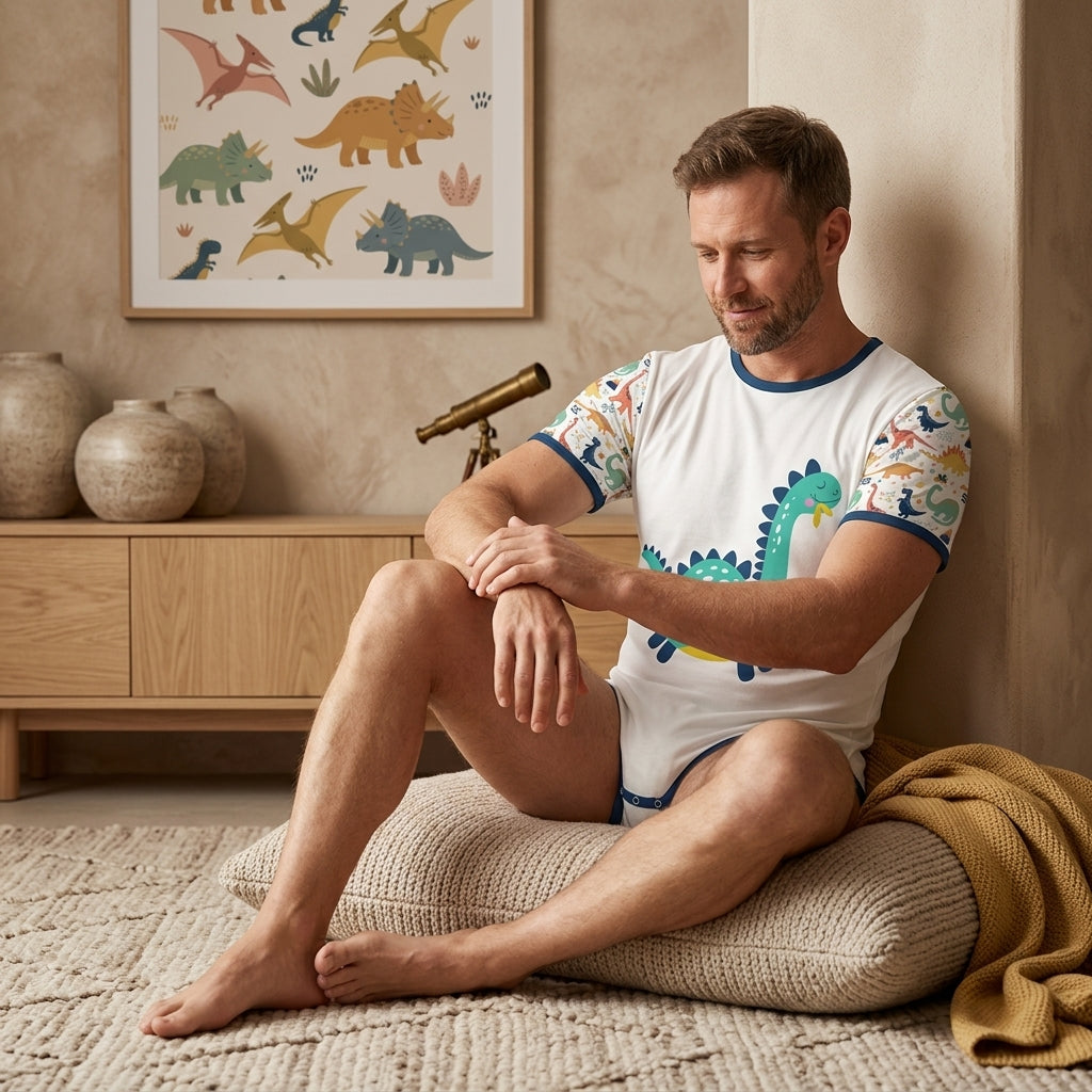 Adult Baby Onesie Dinosaur Print – ABDL Bodysuit Short Sleeve