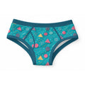 ABDL adult briefs featuring a retro 90s Memphis geometric pattern with pink triangles and polka dots on teal fabric