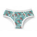 ABDL adult briefs featuring a pop-art sneaker print with clouds and POP speech bubbles on a blue background