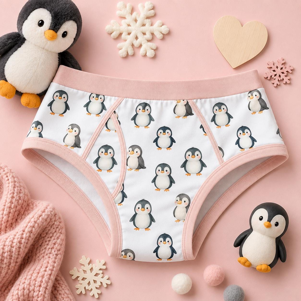 Penguin Adult Briefs – Cute Penguin Print Underwear, ABDL Diaper Cover, Kawaii Animal Briefs, Playful Adult Underwear