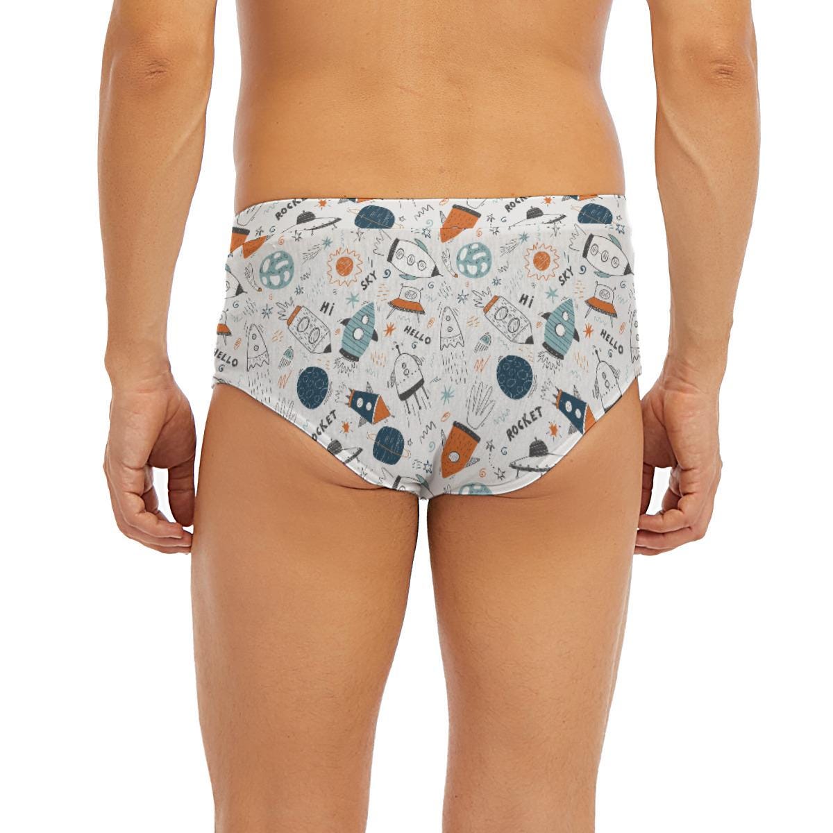 ABDL Space Rocket Men's Briefs, Adult Baby Underwear, Cute Galaxy Low Rise Briefs, DL Underwear, Fun Rocket Print