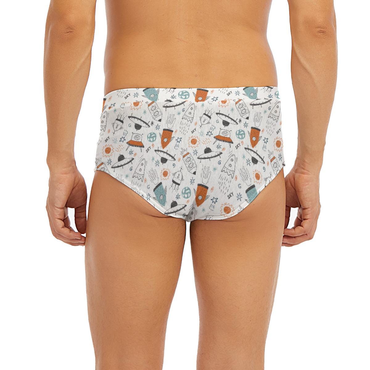 ABDL Men's Space Underwear, Adult Baby Rocket Briefs, Diaper Lover Low Rise Underwear, Cute Space Print, ABDL Clothing, Men's Briefs