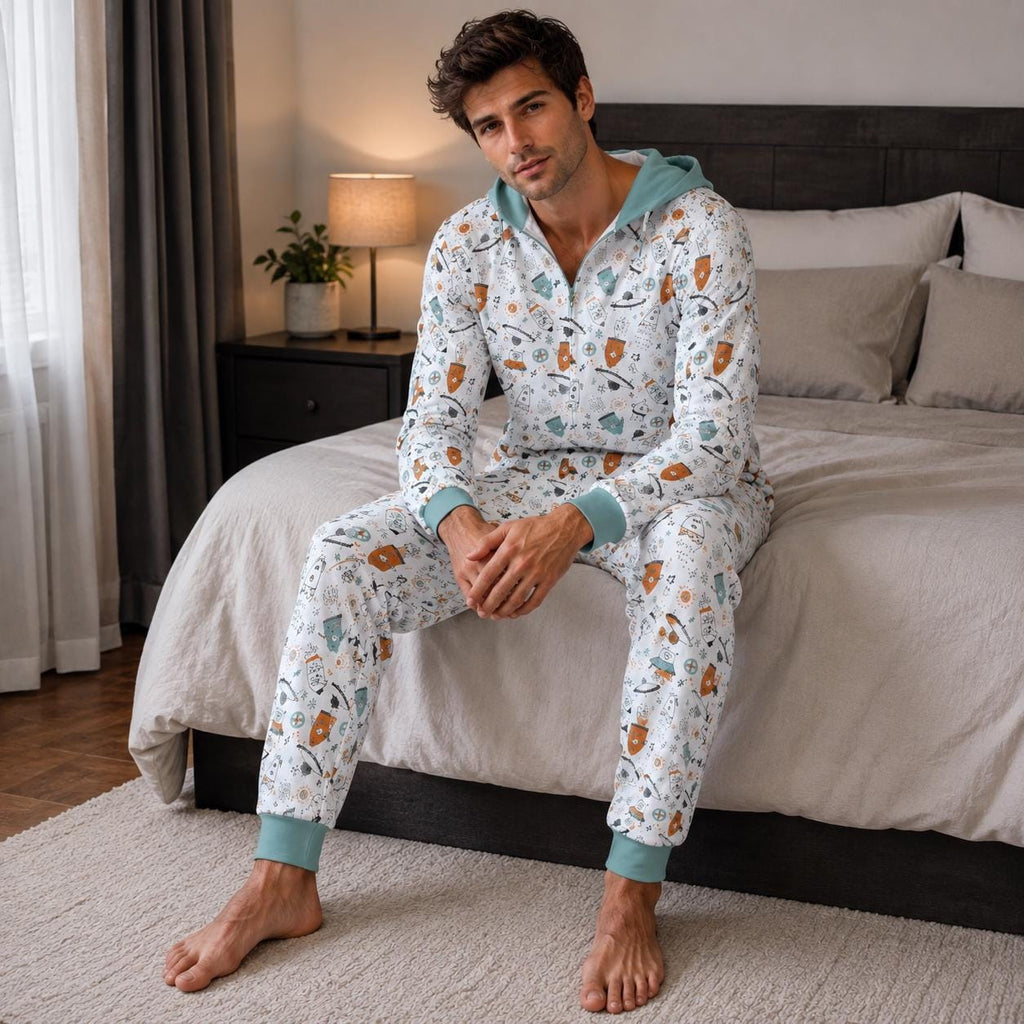 ABDL Adult Onesie for Men, Hooded Jumpsuit Pajamas, Adult Baby One Piece, Zipper Onesie, Little Space Sleepwear, Diaper Lover Outfit