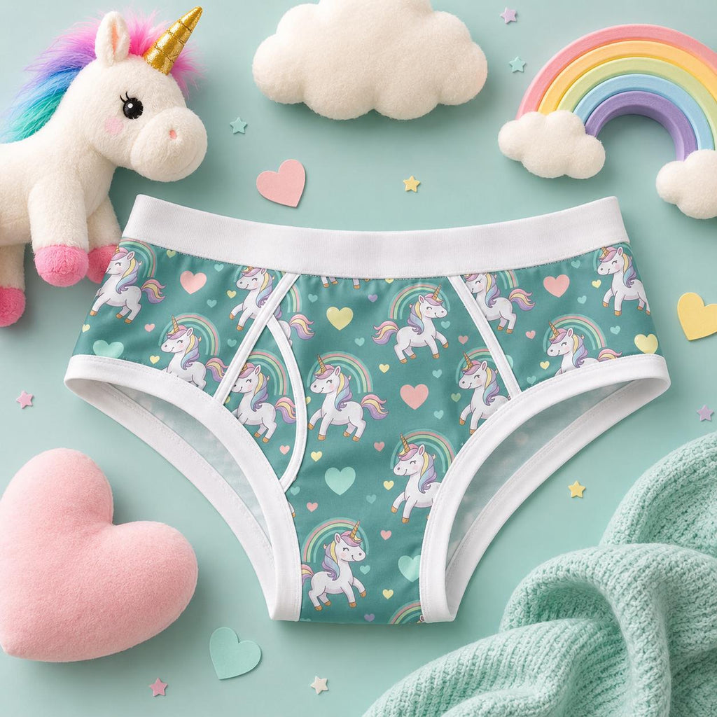 Adult Unicorn Briefs, 100% Cotton Underwear, Teal Unicorn Kawaii Briefs, Cute Rainbow Underwear, ABDL Clothing, Adult Baby Briefs, S-3XL