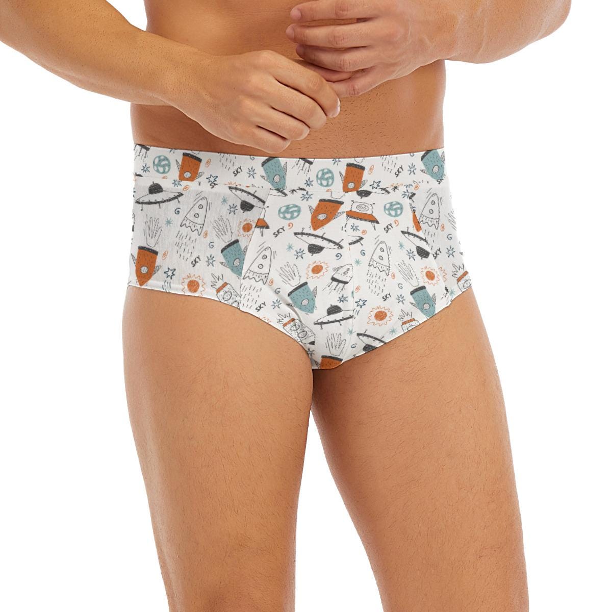 ABDL Men's Space Underwear, Adult Baby Rocket Briefs, Diaper Lover Low Rise Underwear, Cute Space Print, ABDL Clothing, Men's Briefs