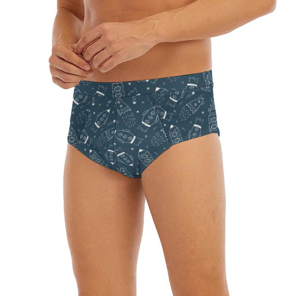 ABDL Rocket Print Men's Briefs, Low Rise Adult Baby Underwear, Cute Space Print Briefs, DL Lingerie, Comfy Stretch Underwear