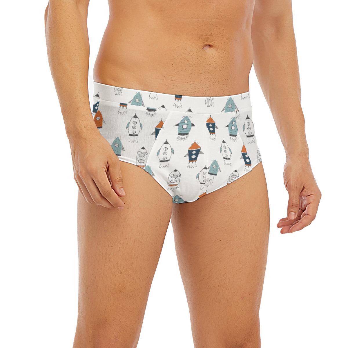 ABDL Rocket Print Men's Briefs, Adult Baby Underwear, Cute Space Rocket Low Rise Briefs, DL Underwear, Fun Men's Lingerie