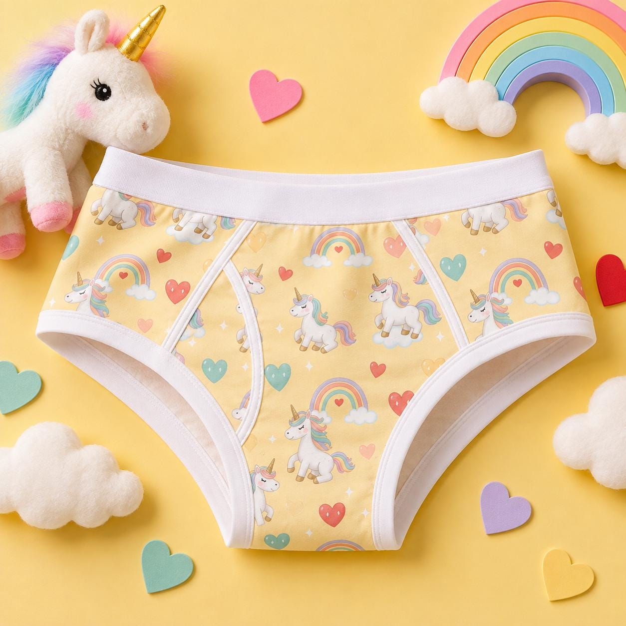 Adult Unicorn Briefs, 100% Cotton Underwear, Cute Kawaii Unicorn Briefs, Rainbow Heart Underwear, ABDL Clothing, Adult Baby Briefs, S-3XL