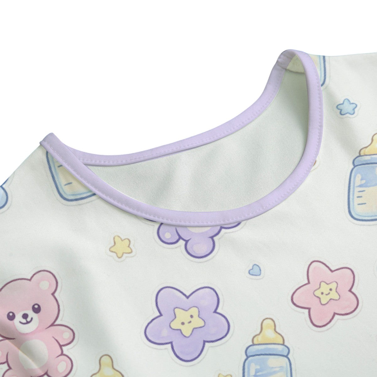 Adult Baby Onesie Pastel Teddy Bear & Milk Bottle Print – ABDL Bodysuit Short Sleeve